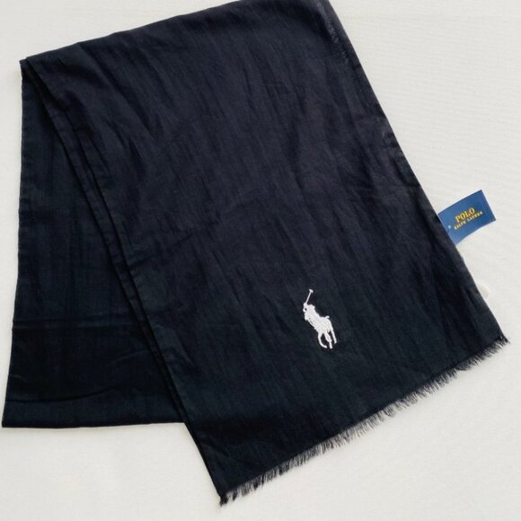 Polo Ralph Lauren Fringe Cotton Rectangle Scarf Black